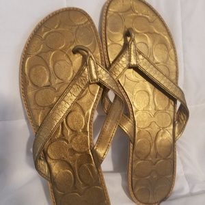🧡🧡🧡COACH Debbie metallic-olored leather sandals